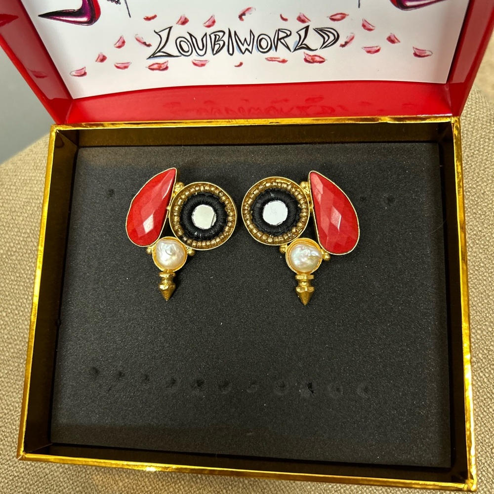 Red Teardrop & Pearl Accent Earrings